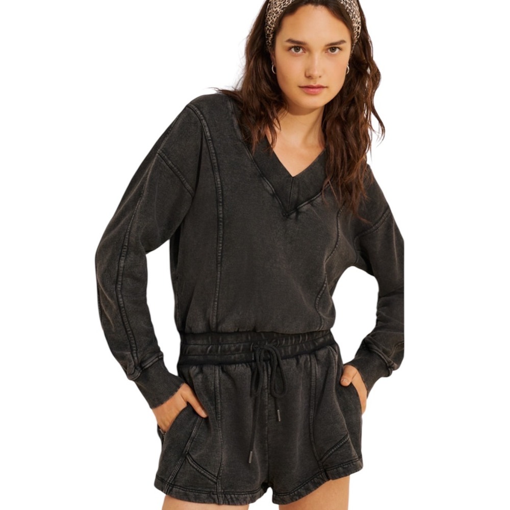 Free People Movement Intercept Romper Jumpsuit One Piece NWT Black Medium Casual